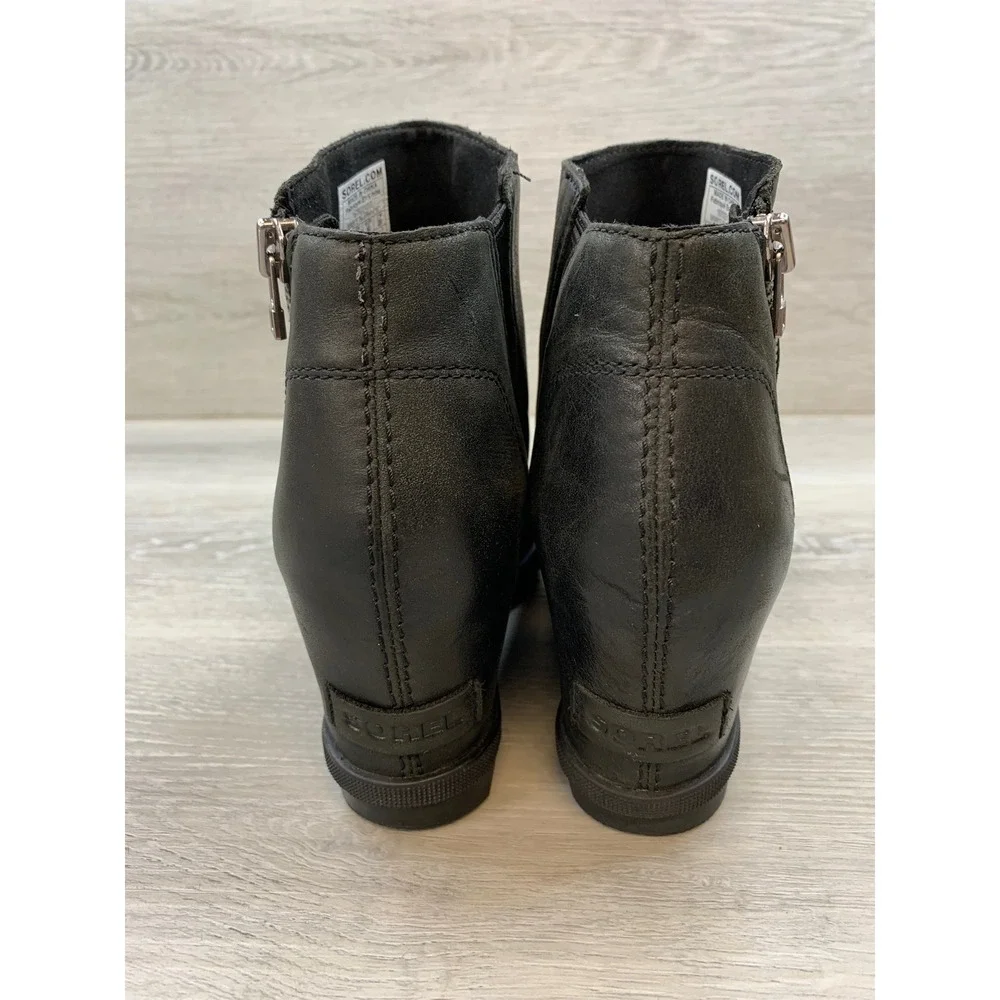 Sorel Joan of Arctic Wedge II Women's Zip Black Leather Ankle Boots 9 Shoes